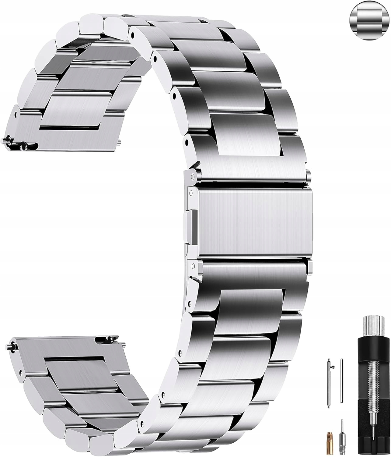 Pasek do zegarka Fullmosa ze stali nierdzewnej 22 mm, srebrny Stanley Steel