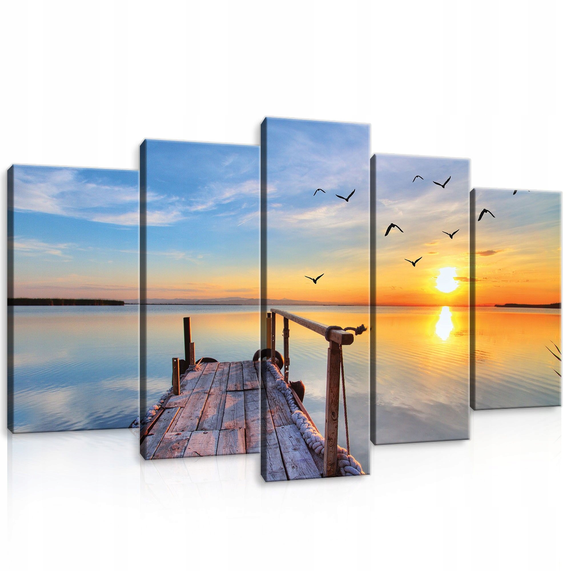 Obraz 100x60 Západ slunce jezero voda obloha mraky ptáci příroda