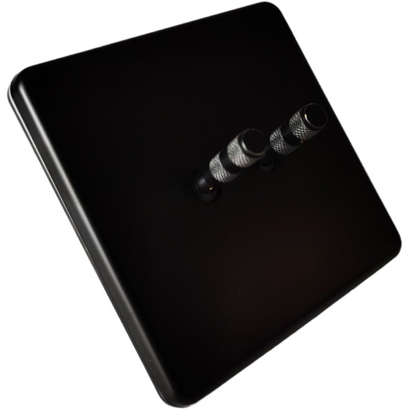 Włącznik kwadratowy podwójny schodowy metalowy czarny mat Togglica EU