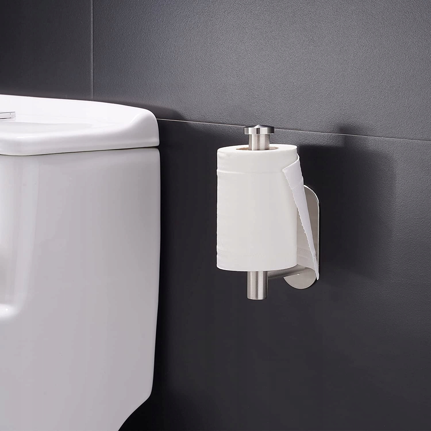 UCHWYT NA PAPIER TOALETOWY PRZYKLEJANY KLEJ STALOWY SREBRNY BEZ WIERCENIA Szerokość produktu 16 cm