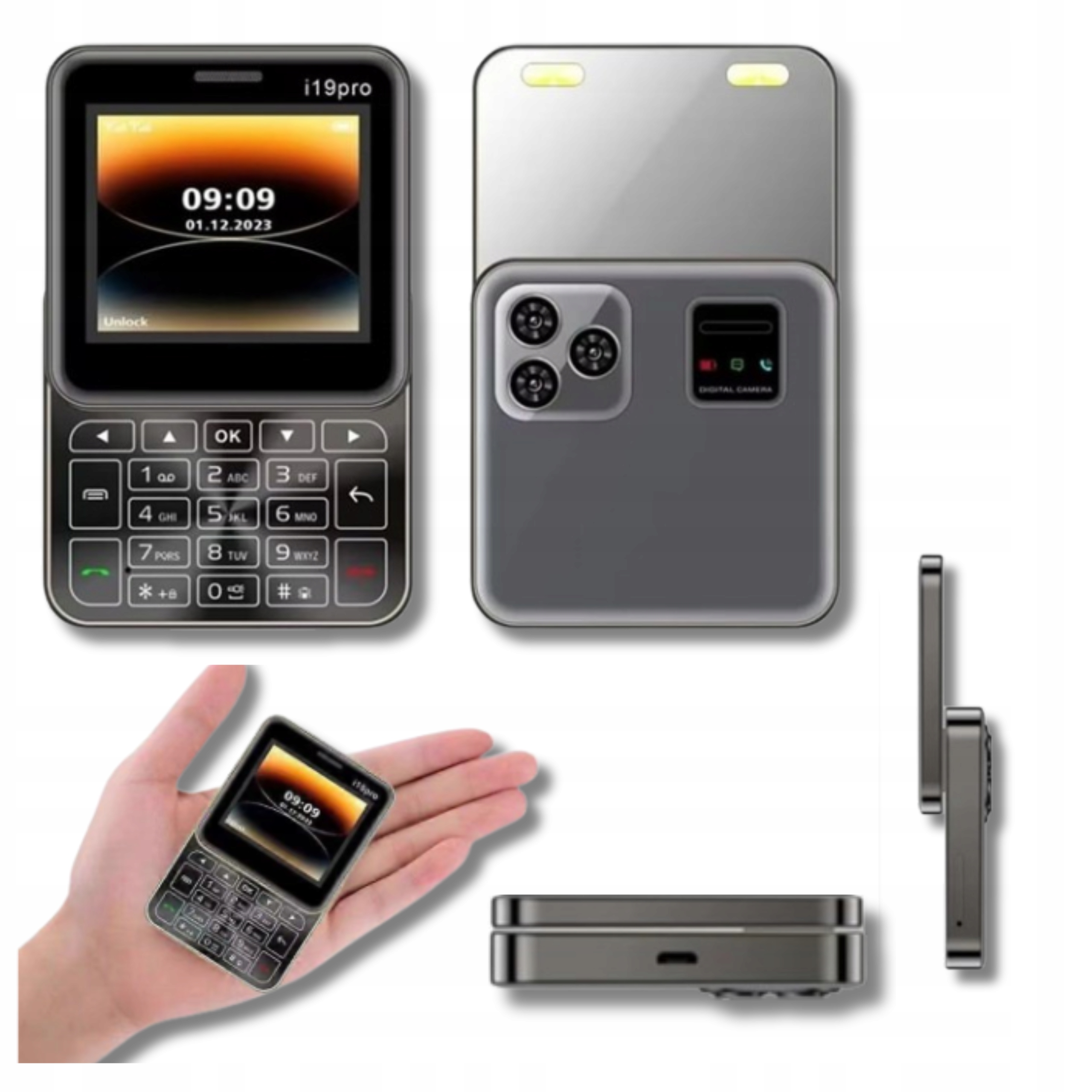 Mini telefon Small Phone Diskrétní kapesní smartphone, černý, skládací