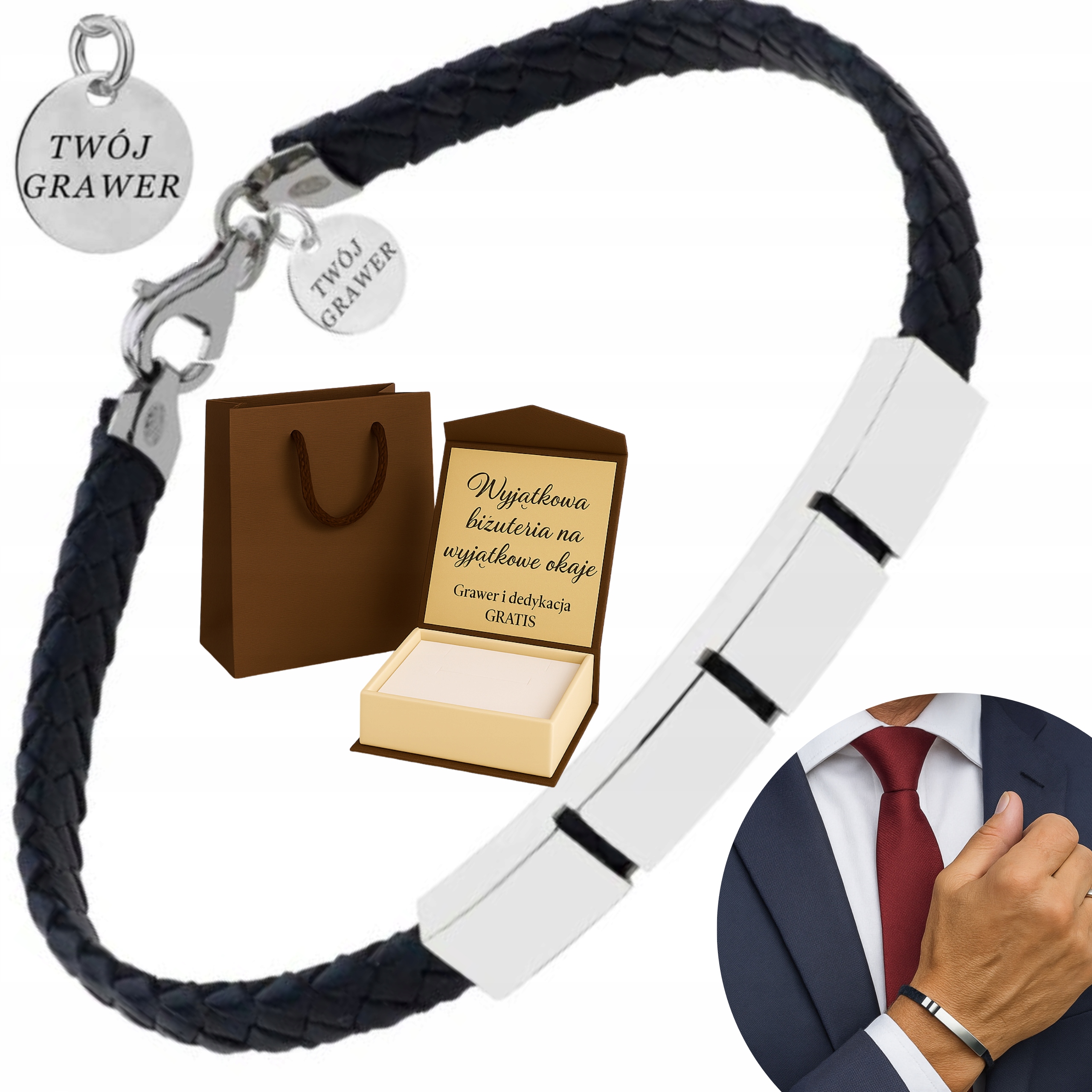 Pánský Náramek Rhodiovaný, Stříbrný, S Gravírování Dárek