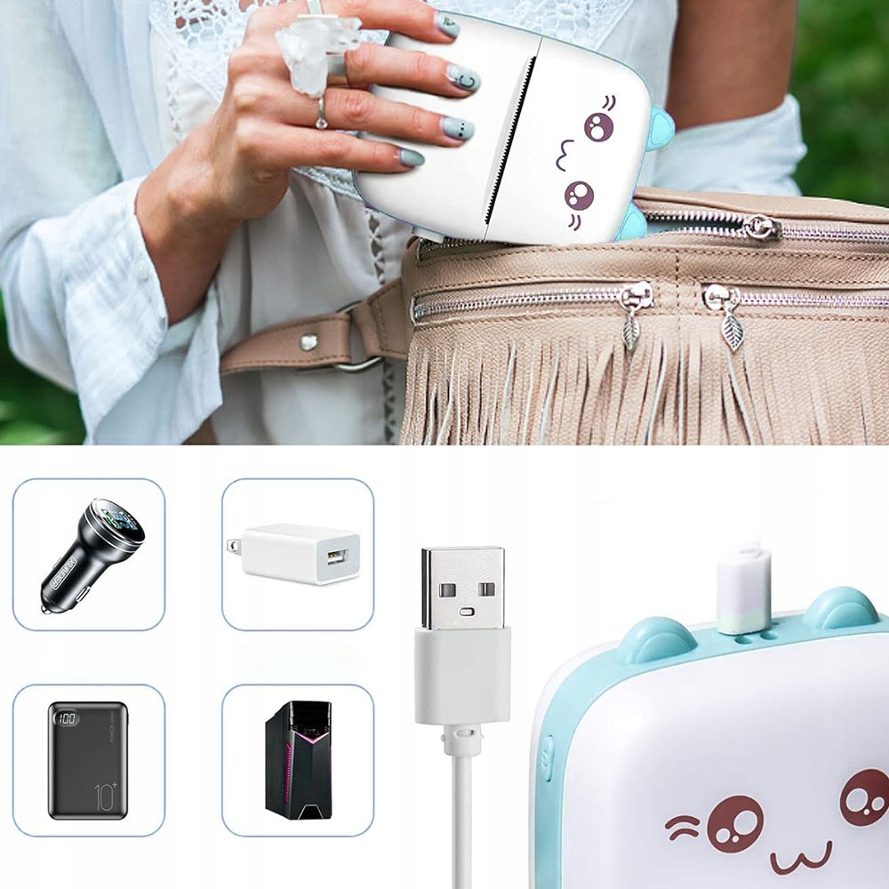 MINI DRUKARKA TERMICZNA DRUKUŚ PRZENOŚNA BEZPRZEWODOWA BLUETOOTH + 21 ROLEK Model DRUKUŚ