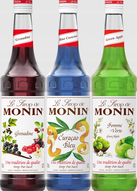 Zestaw letni do lemoniad i drinków Monin Grenadina, Blue, Zielone jabłko