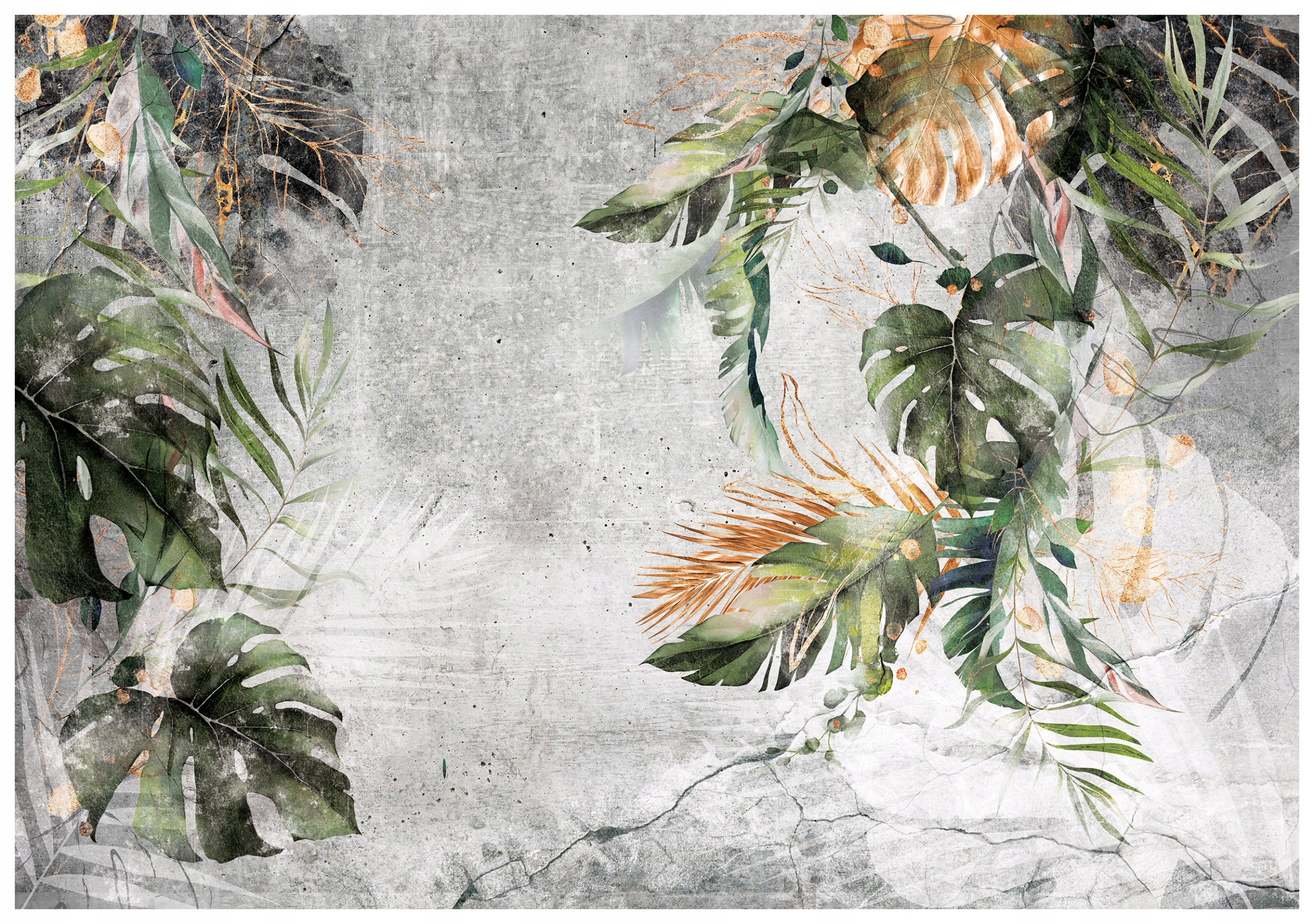 Vliesová fototapeta Zlaté tropy Džungle beton 254x184 lepidlo