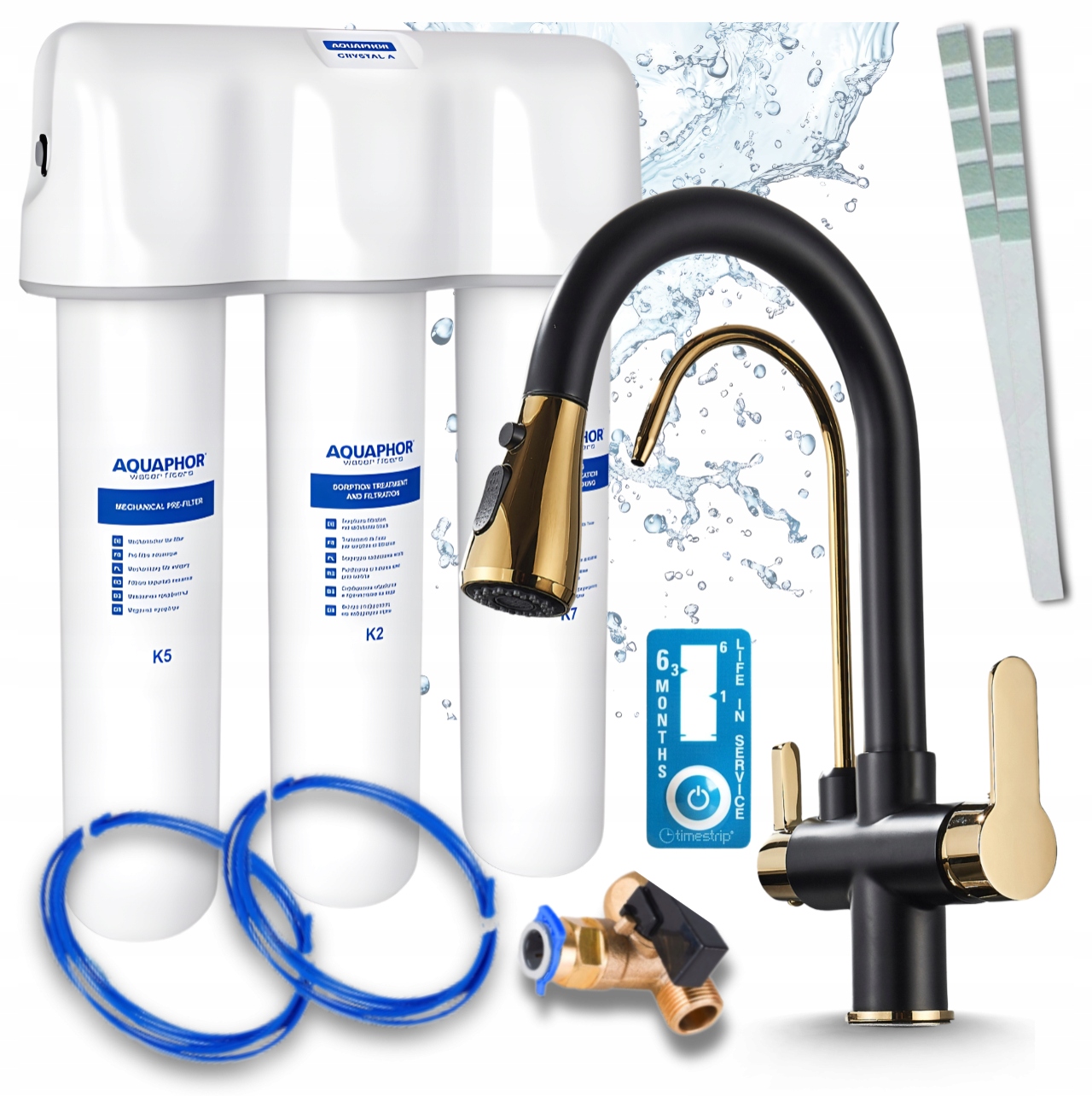Trojcestný Kohútik Na Vodný Filter Čierno-zlatý Pzh A Filter Aquaphor S Kryštálom