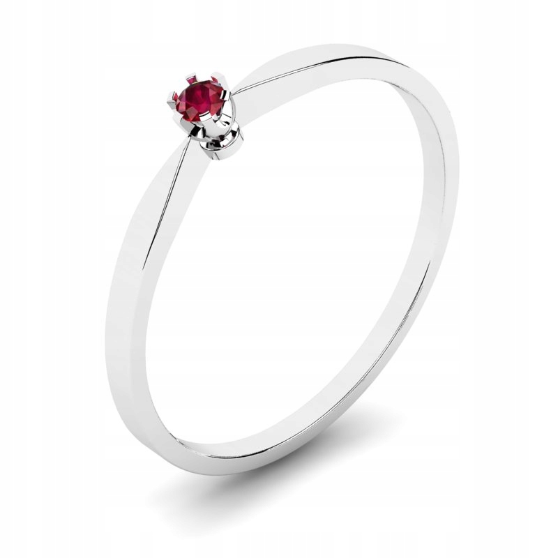 

Pierścionek Z Białego Złota Czerwona Cyrkonia 2MM