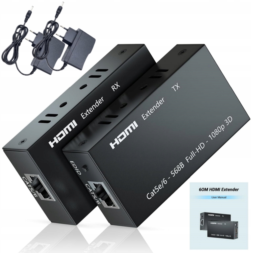 KONWERTER HDMI PO SKRĘTCE LAN EXTENDER 60M 3D RJ45 PRZEDŁUŻACZ RX LOOPOUT