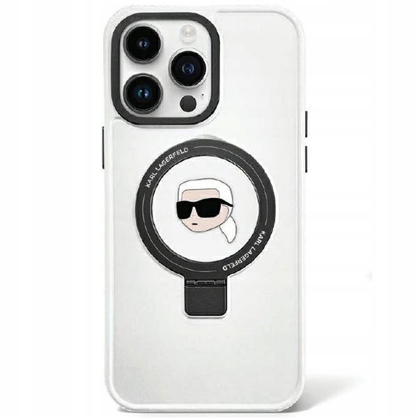 Karl Lagerfeld Ring Stand Karl Head MagSafe – Pouzdro pro iPhone 15 (bílé)