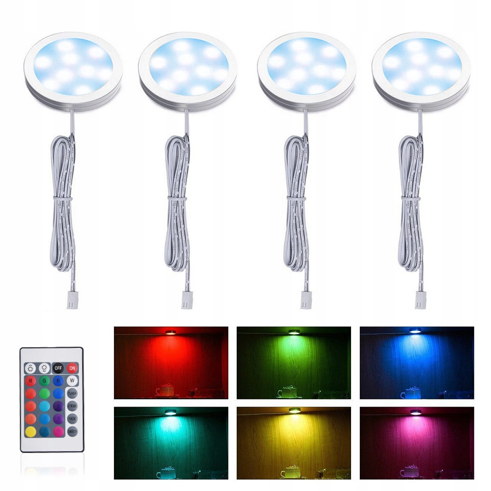 4x Sada Nábytkové očko nad pracovní desku Led svítidlo Podhledové Kuchyňské Rgb DC12V