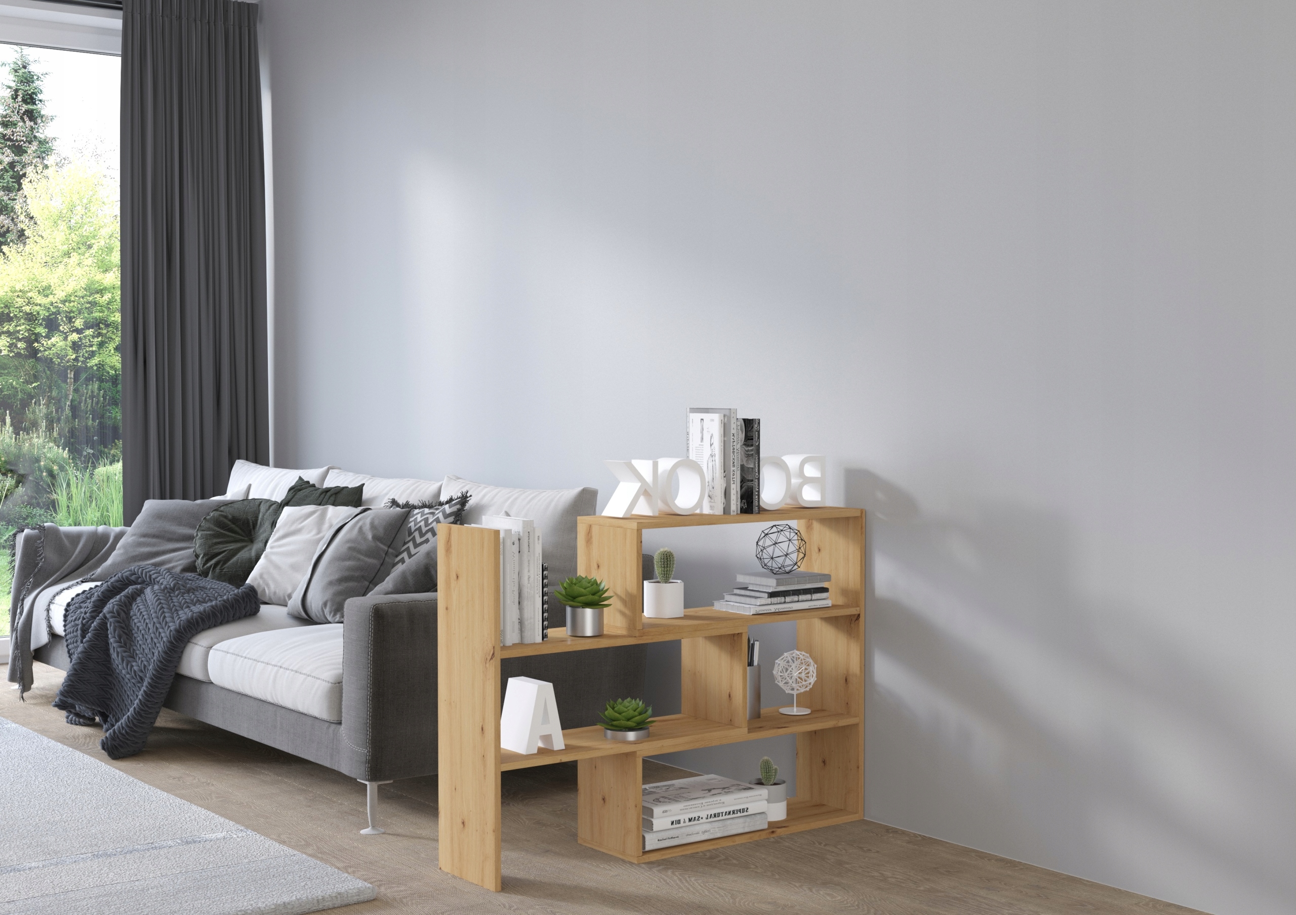 Malý stojanový regál Dub Artisan, výsuvný, 83 cm.