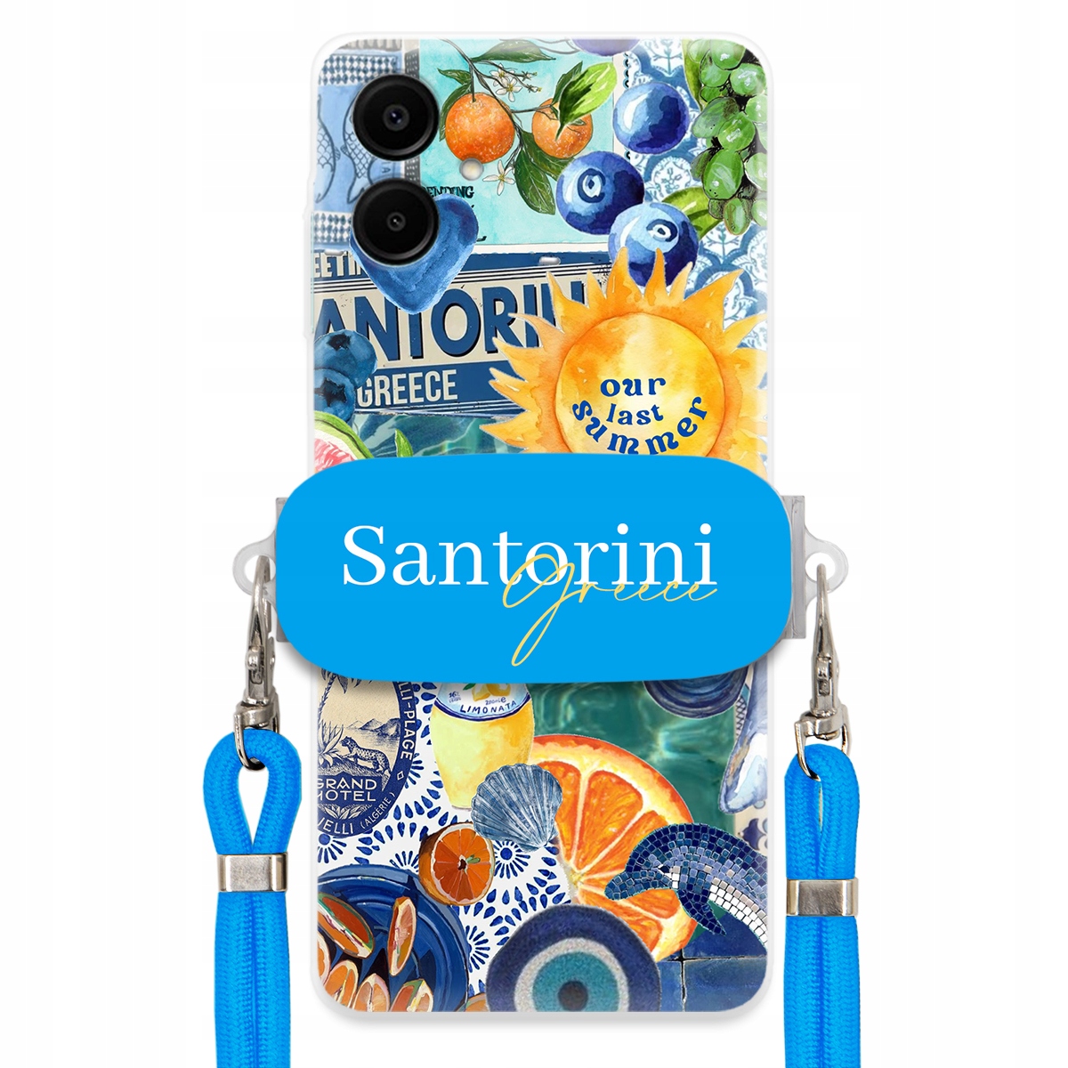 Puzdro pre Samsung A06 Modré Crossbody vodítko držiak Santorini Sea Vibes