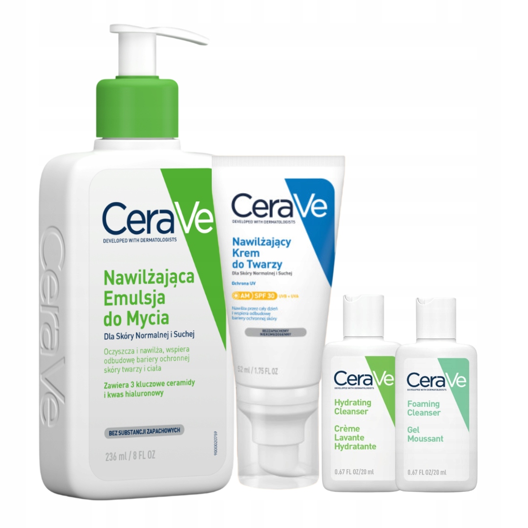 CeraVe Zestaw Nawilżająca Emulsja do Mycia 236ml Krem do Twarzy Spf 30 52ml