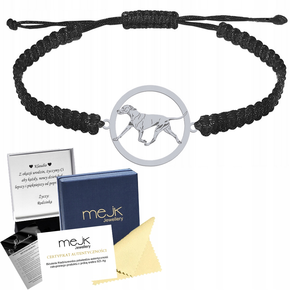 Stříbrný náramek z maďarského krátkosrstého kopí 925 Makramé Gravírování Bonus