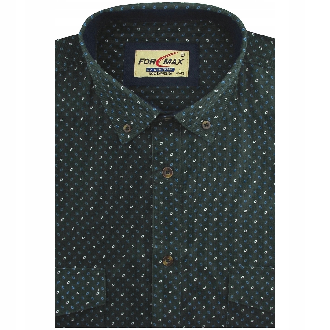 Koszula Męska Sztruksowa Codzienna Casual zielona we wzorki Regular J830