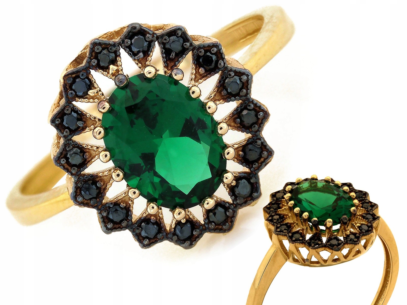 Velký zlatý prstýnek 585 Markiza 3.2g s oválným zeleným Kamenem 21r