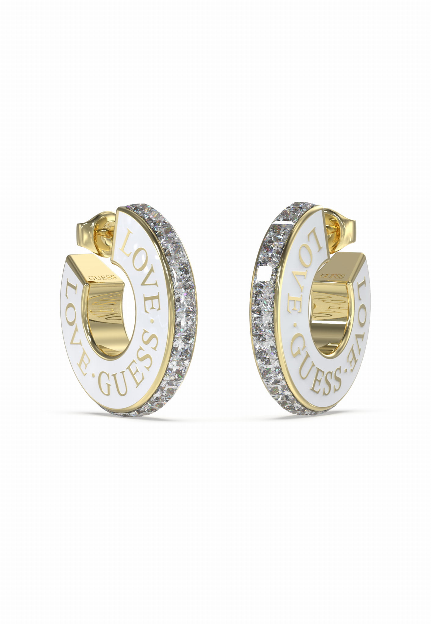 Náušnice Guess Kolečka Nerezová ocel pozlacená Zirkony Logo Emalia Štyft