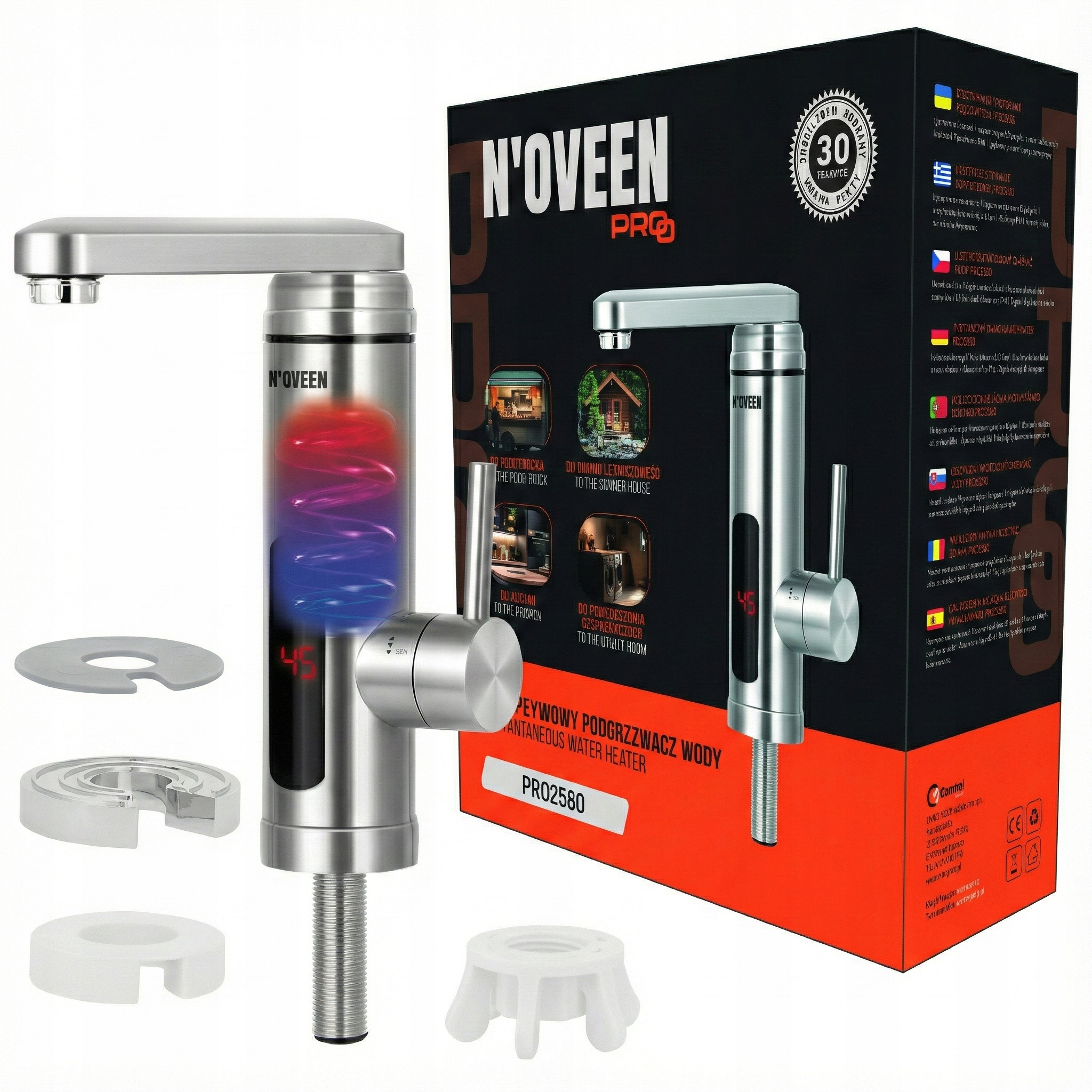 Przepływowy podgrzewacz wody Noveen PRO2560 3600W IPX4 Atest Pzh Wtyczka