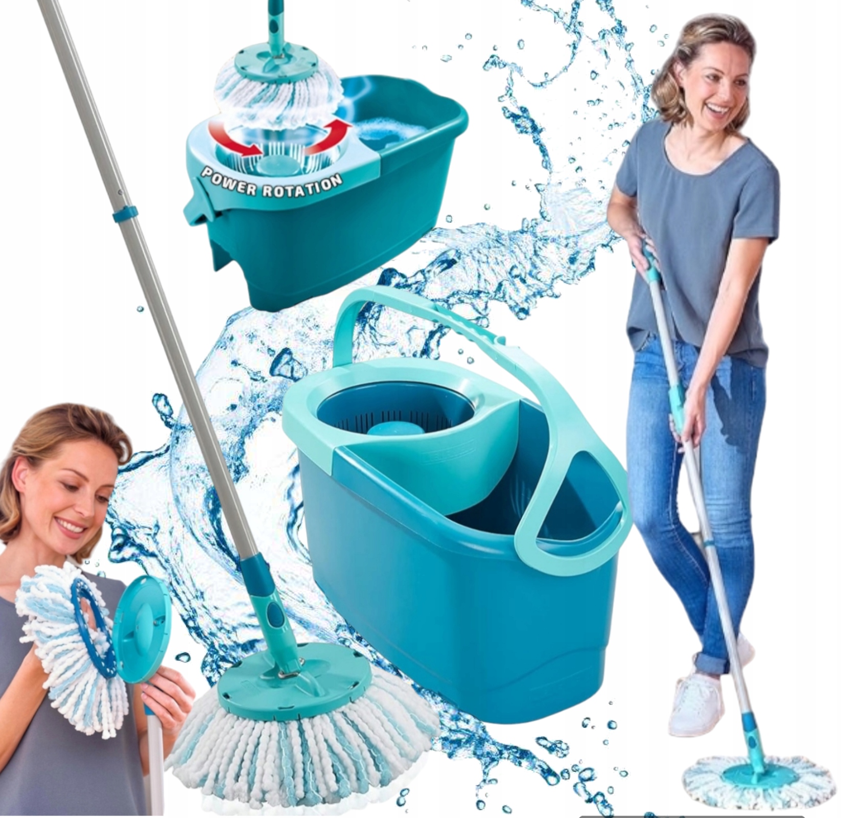 Mop Obrotowy Z Wiadrem Lekki Niezawodny Odwirowywanie Jakość Antypoślizgowy