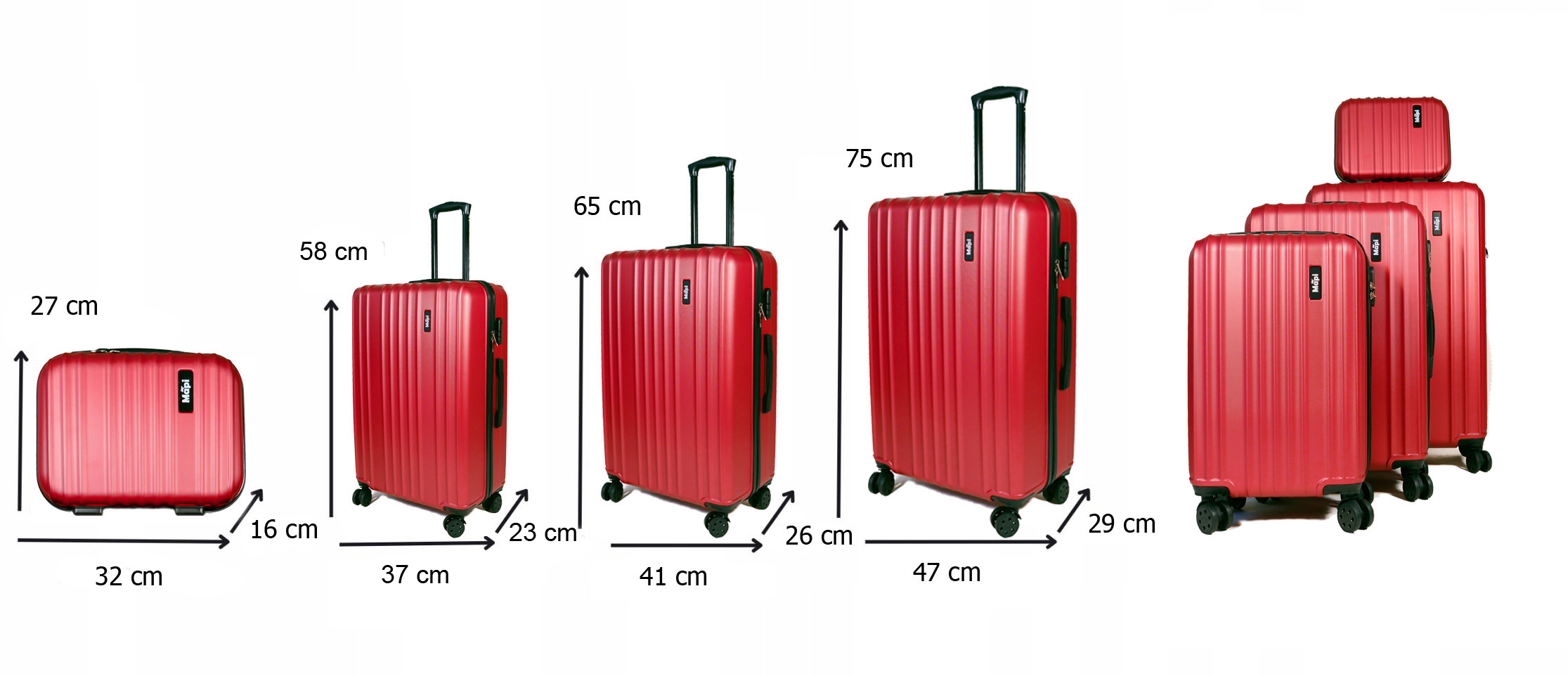Walizka Podróżna Zestaw 4w1 Walizki Żebrowane na Kółkach + Kosmetyczka Mapi Wysokość 75 cm