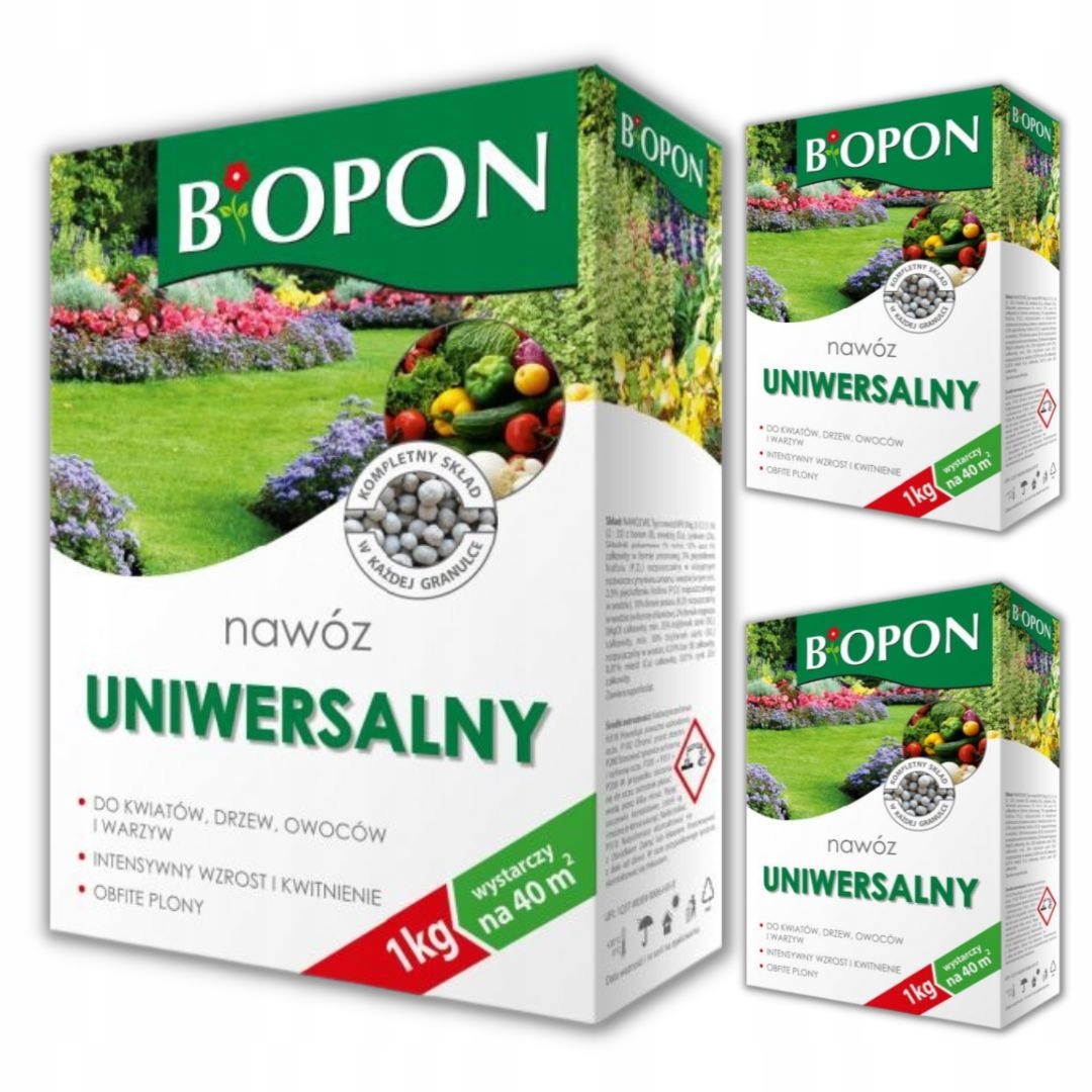 NAWÓZ UNIWERSALNY granulowany Biopon 3kg (3 x 1kg)