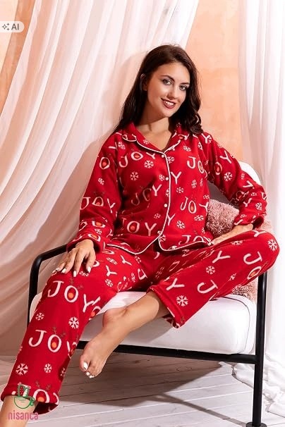 Nisanca Červené Pyžamo S Potiskem Joy A Vánočním Vzorem XL 5IA