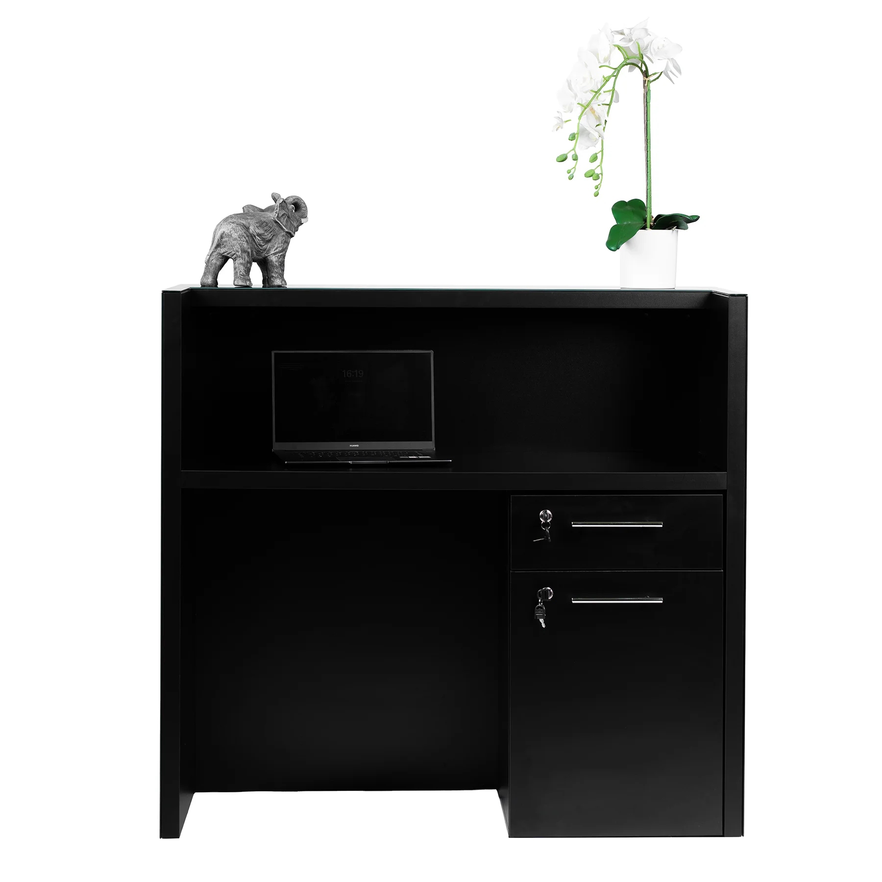 RECEPCJA LADA MARMURKOWA CZARNA BŁYSZCZĄCA Wysokość mebla 115 cm