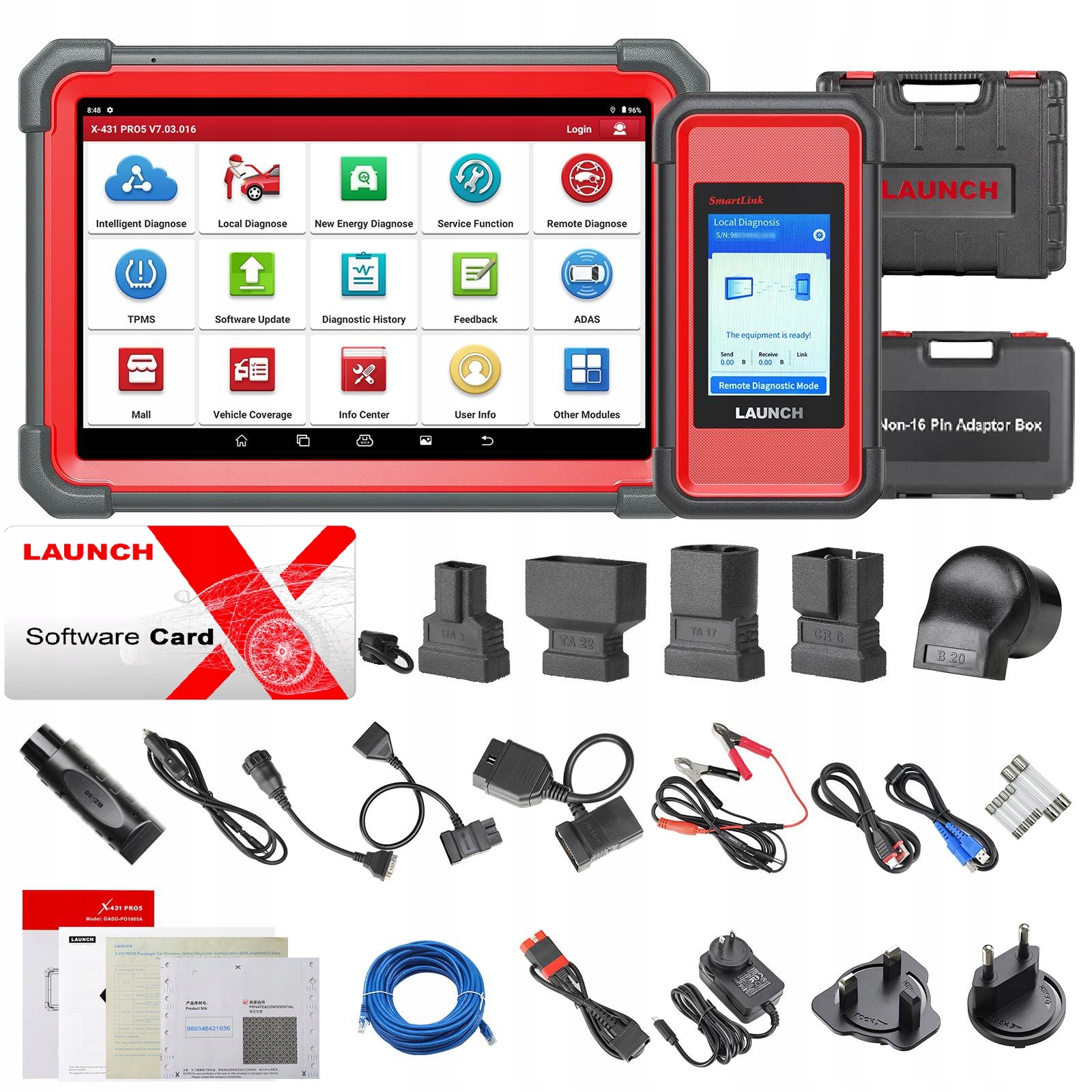 Launch X431 Pro 5 Smartlink J2534 10-palcový priechodný CanFD DoiP káble