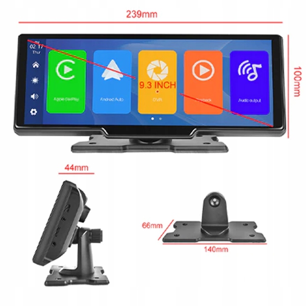 RADIO MONITOR APPLE CARPLAY ANDROID AUTO KAMERA COFANIA WIDEOREJESTRATOR Przekątna ekranu 10.26