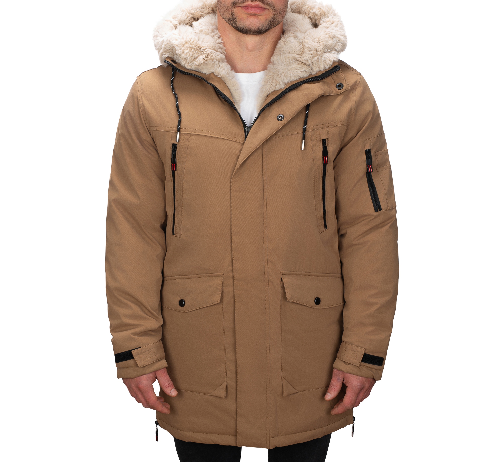 M3123-62 vel. XXL Pánská Zimní Parka Bunda Zateplená Kožešina Dlouhá