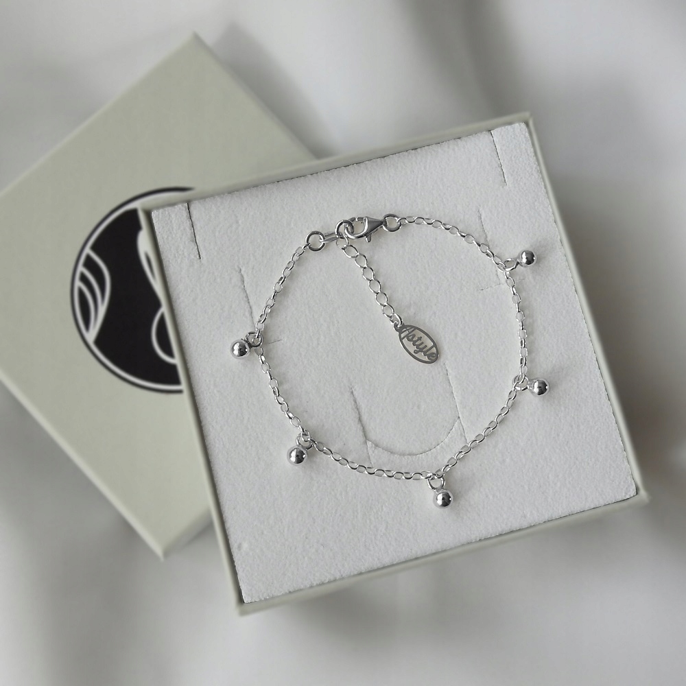 Řetízkový náramek s kuličkami, stříbrný, rhodiovaný