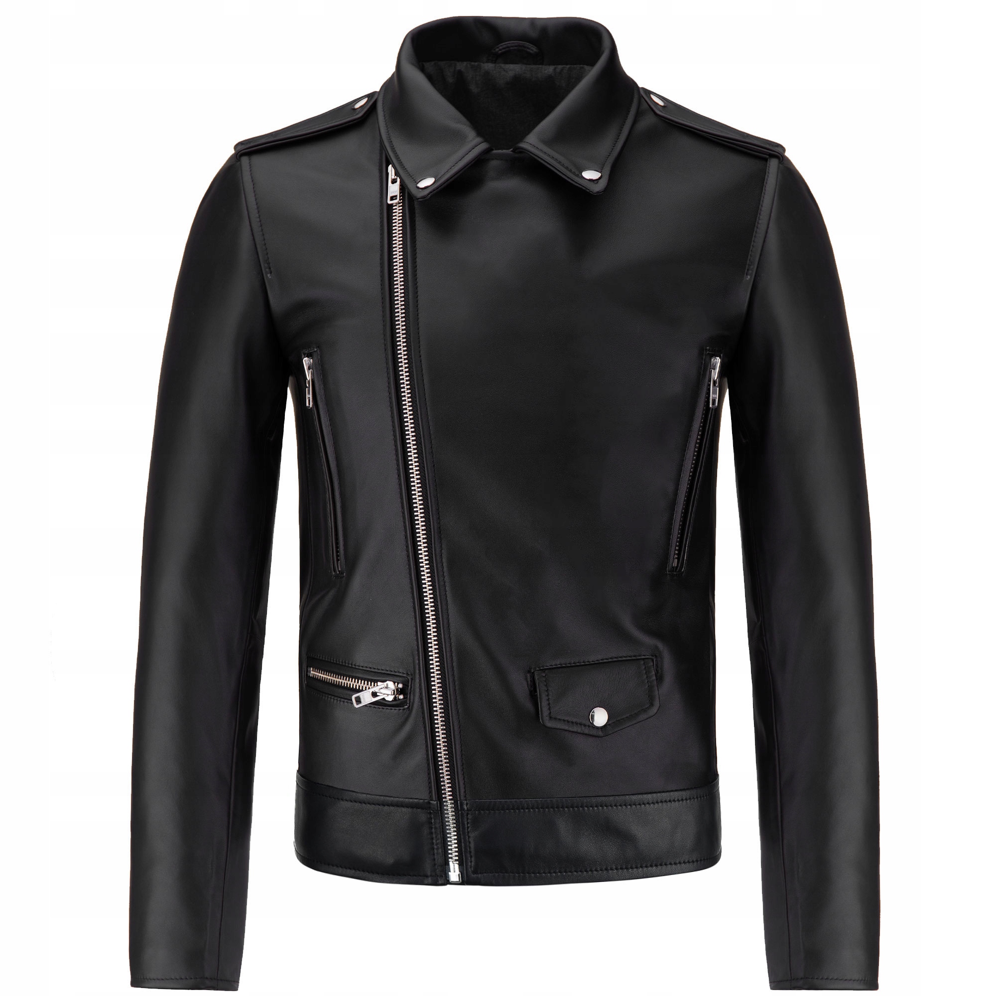 

Ramoneska Skórzana Męska Kurtka Czarna Negan S