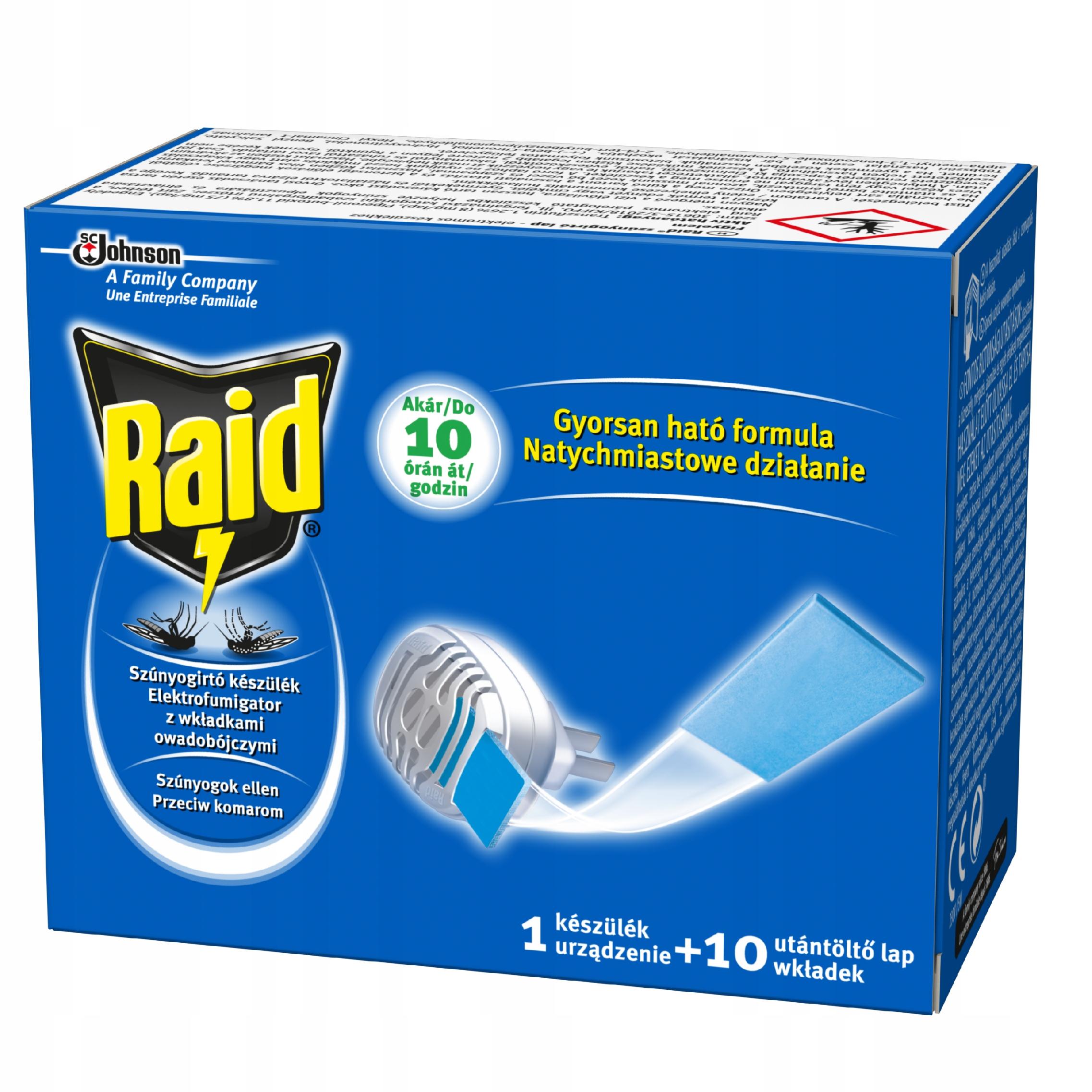 RAID NA KOMARY Elektrofumigator 10 wkładów GRATIS