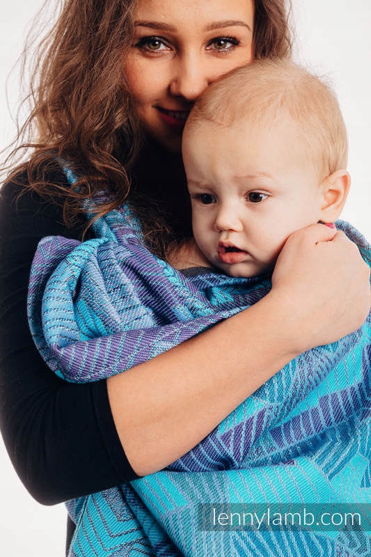 Żakardowa chusta tkana, bawełna - PRYZMAT - NIEBIESKI PROMYK - rozmiar M