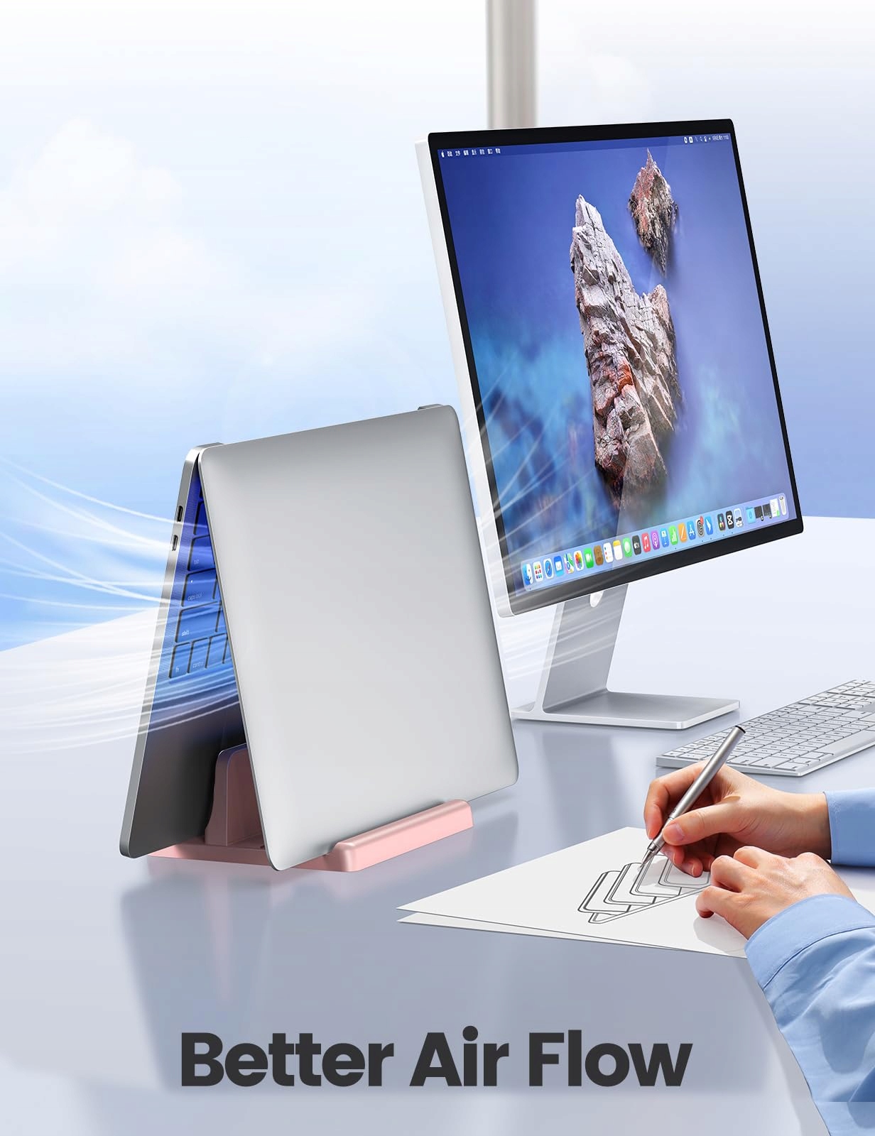 VAYDEER Stojak Na Laptop 3w1 Kompatybilny Z MacBook iPad Do 17 Cal Różowy — miniatura 3