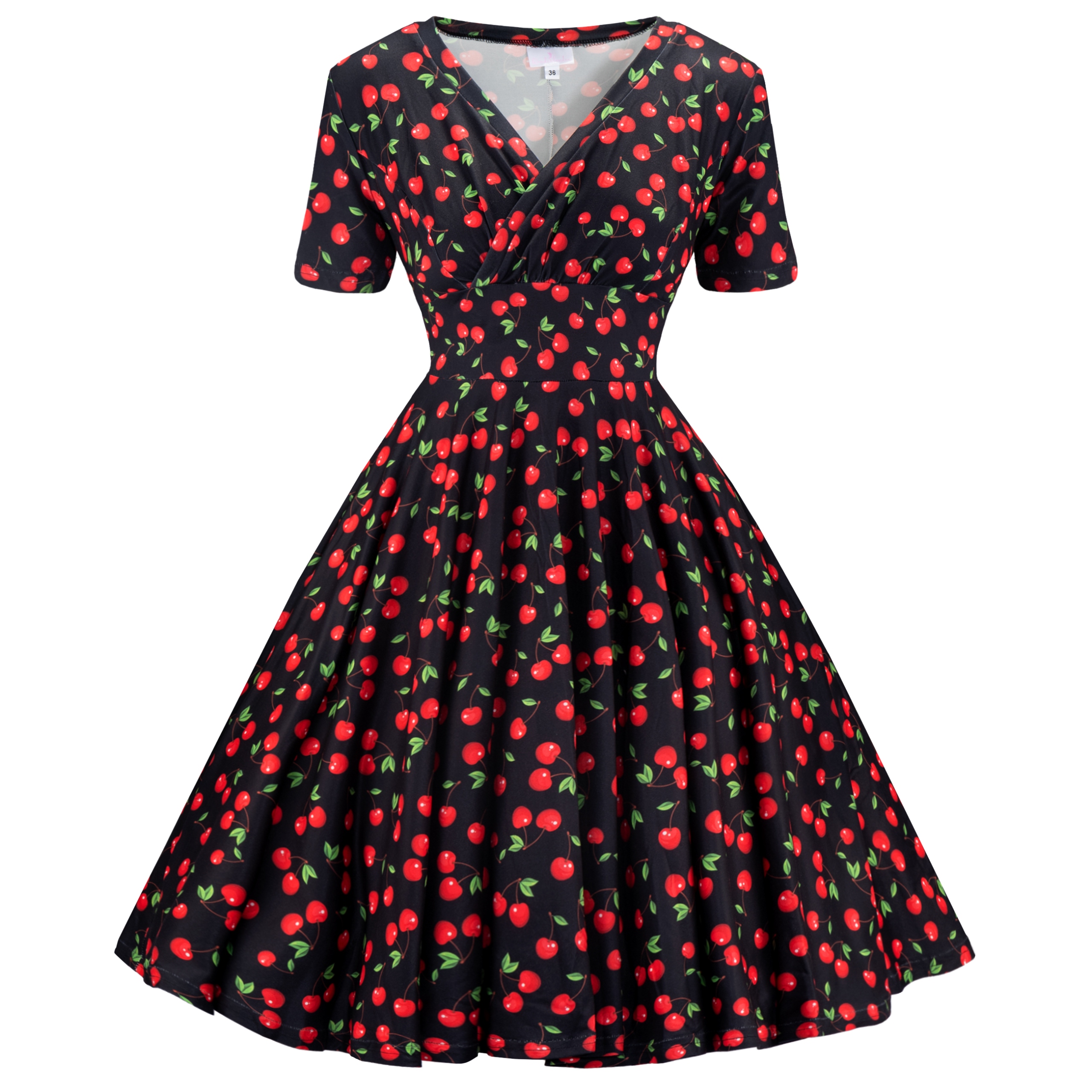 Šaty pin up retro s višně třešničkami Cherry rozevřená, Polský výrobek