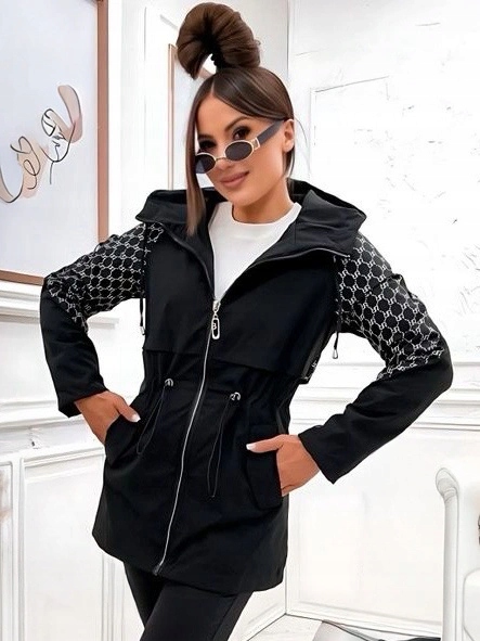 Tenká Bunda Kapuce KK60412 Černá XXL (44)