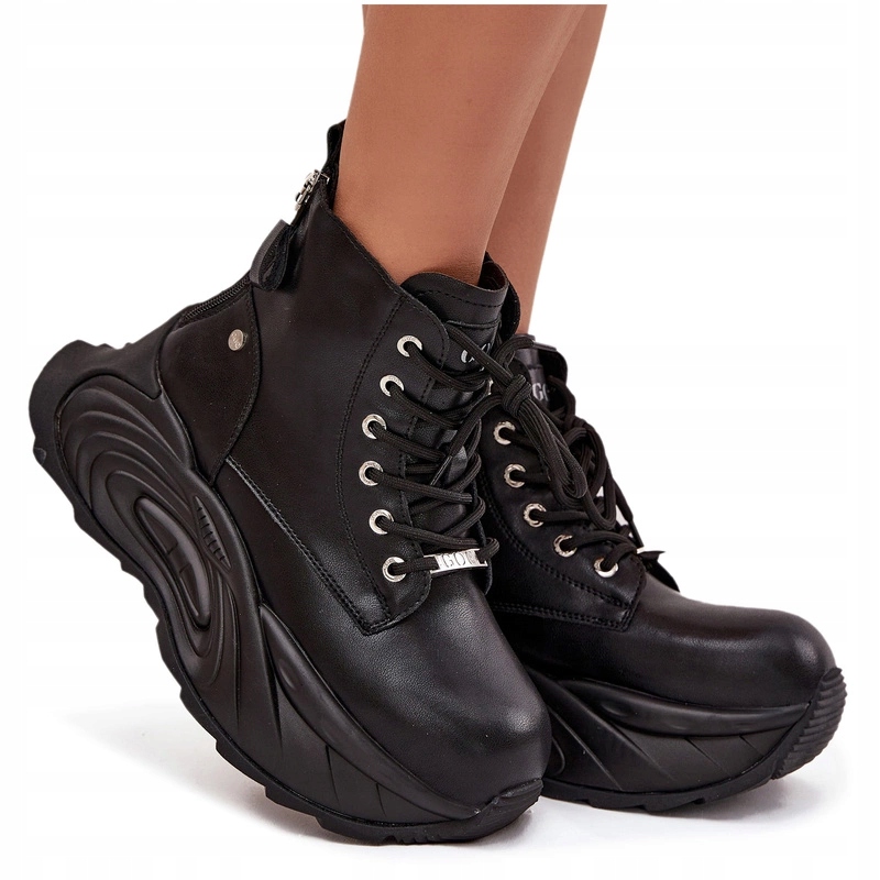 Dámské Kotníkové Boty Z Přírodní Kůže, Masivní Platforma Goe SS2N4301 Černé 39