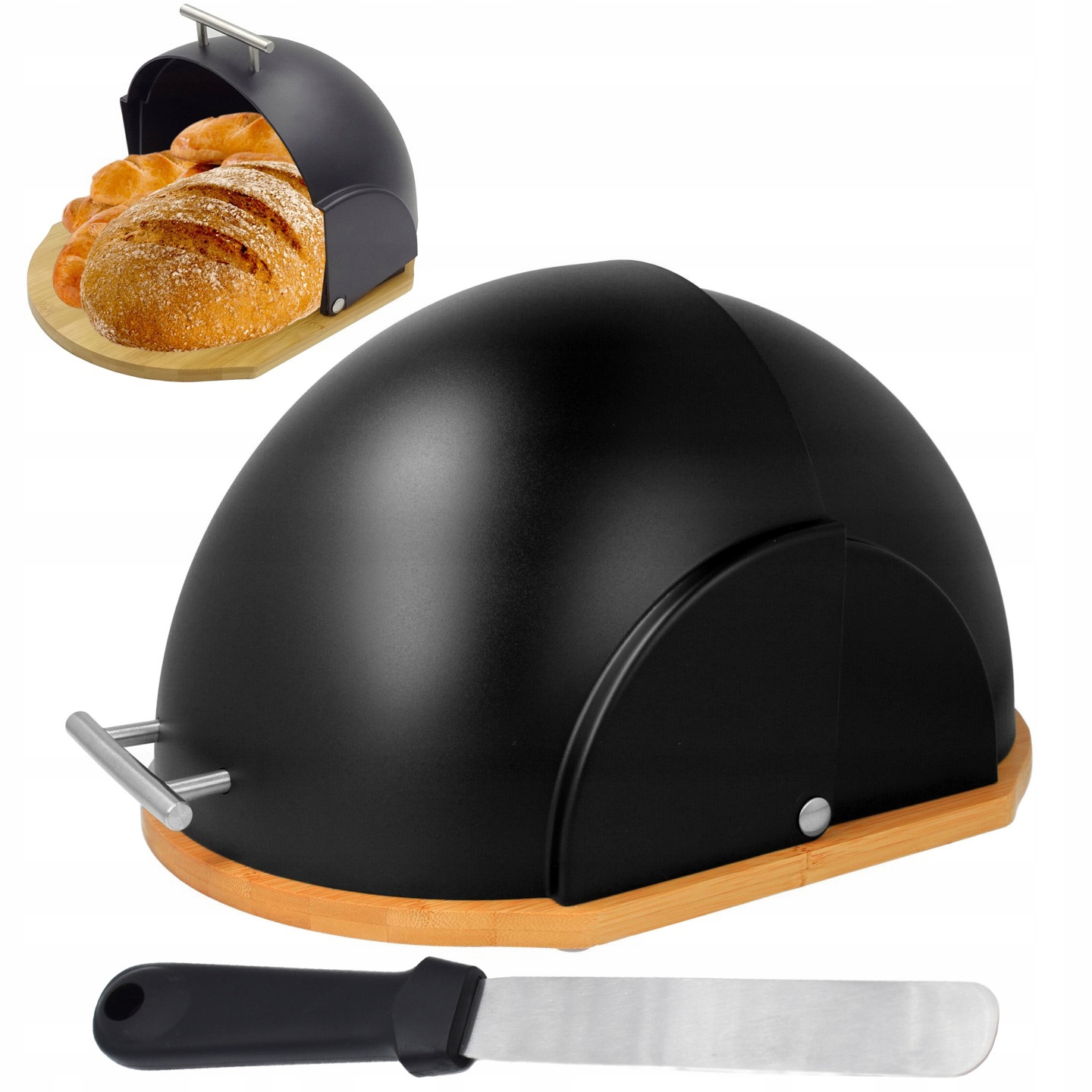 CHLEBAK POJEMNIK NA CHLEB PIECZYWO CZARNY POJEMNY + SZPATUŁA