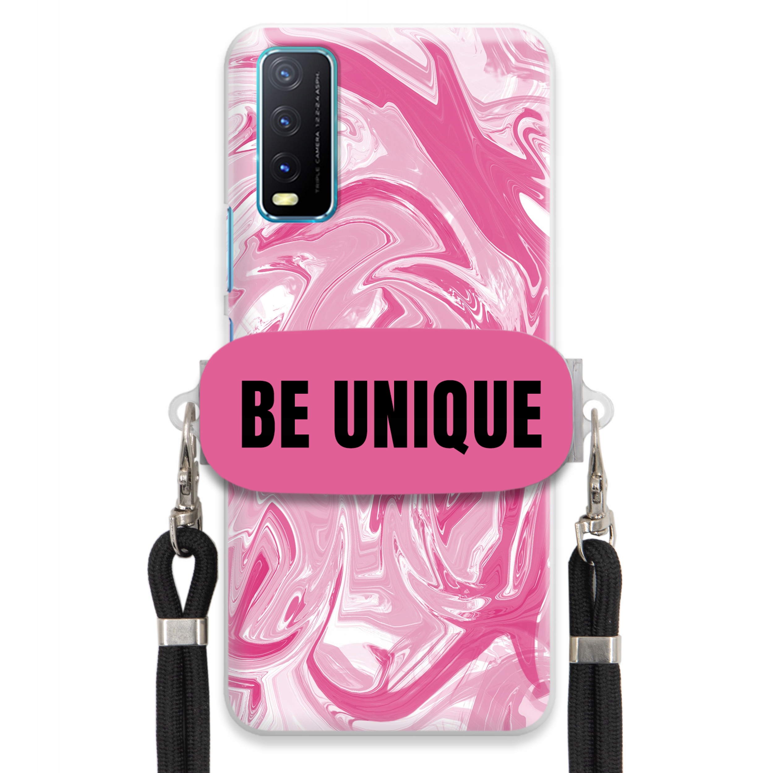 Puzdro pre Vivo Y21 2021 Case držiak na šnúrku Čierna Ružová Mramor Be Unique