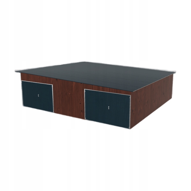 Plechová garáž 8.5x8 m, dvoupolohová, spád vpravo, tmavý ořech