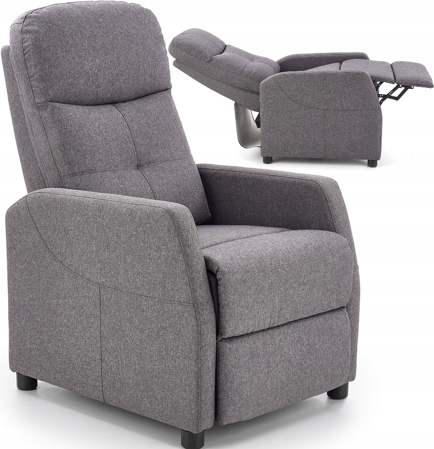 FOTEL WYPOCZYNKOWY ROZKŁADANY TAPICEROWANY SZARY POPIEL