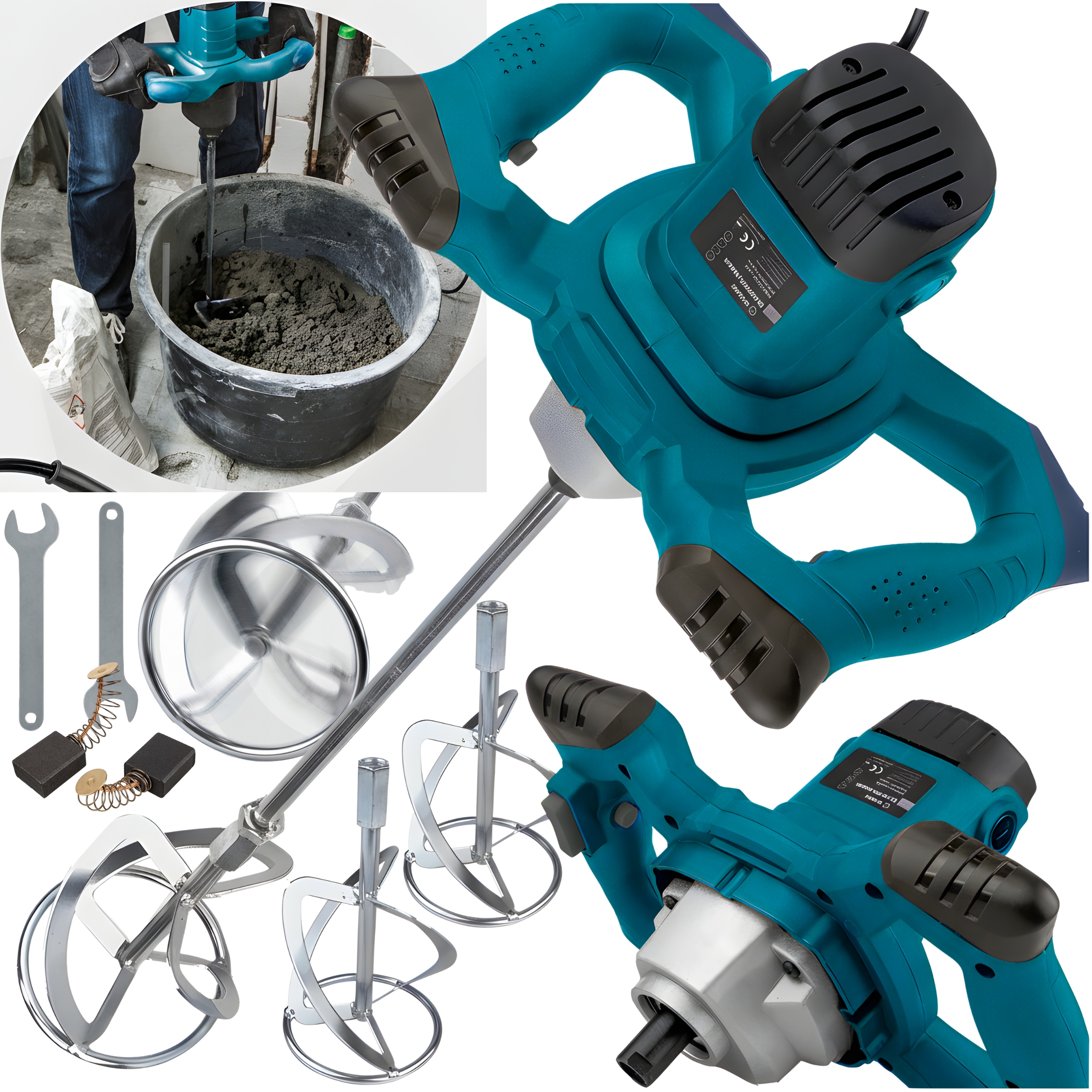 Mieszadło Do Kleju Betonu Elektryczne 2800W 2x Mieszalniki Przedłużki