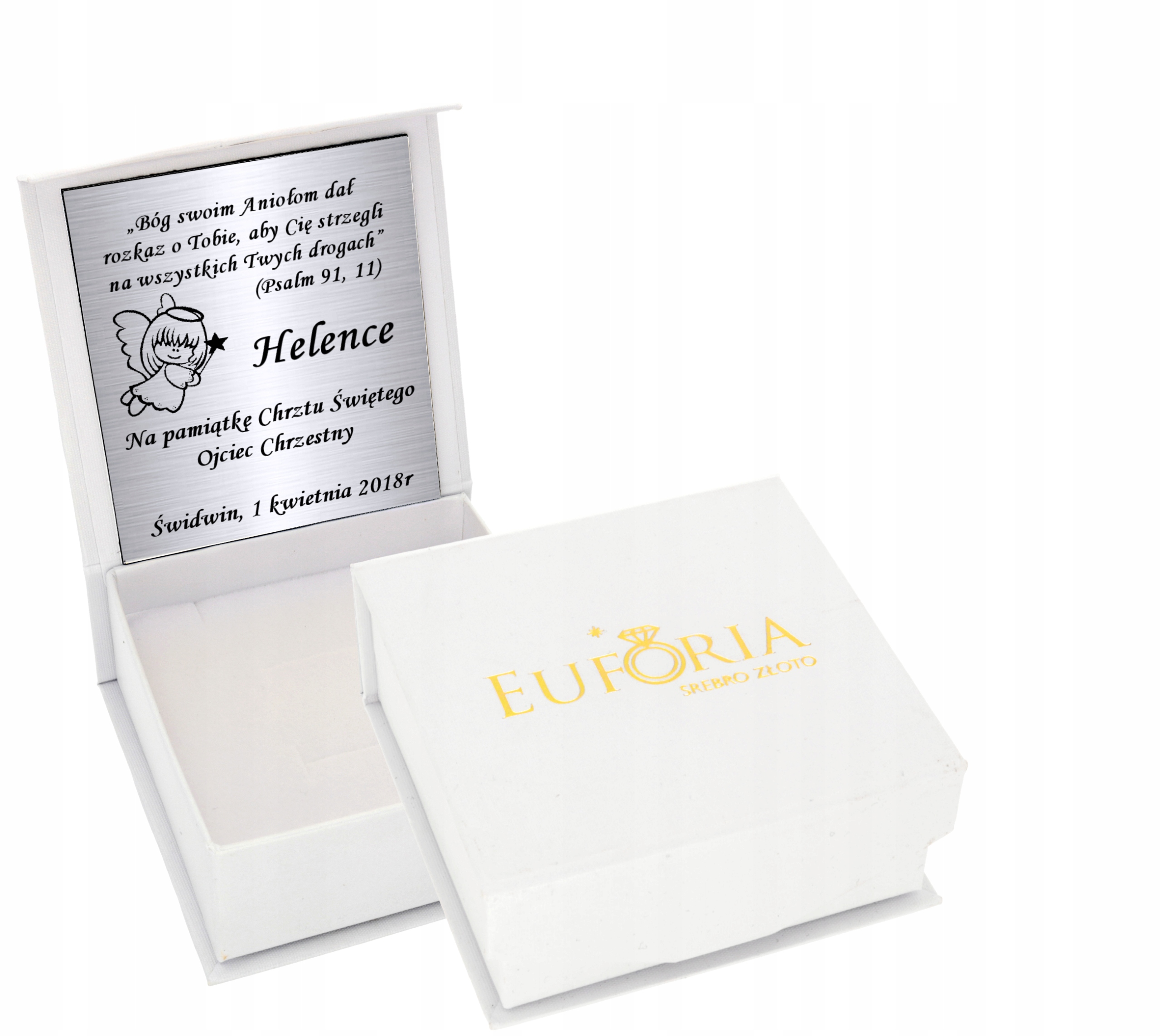 Srebrny Łańcuszek 925 Medalik Aniołek Grawer Kod producenta chrzest bierzmowanie komunia