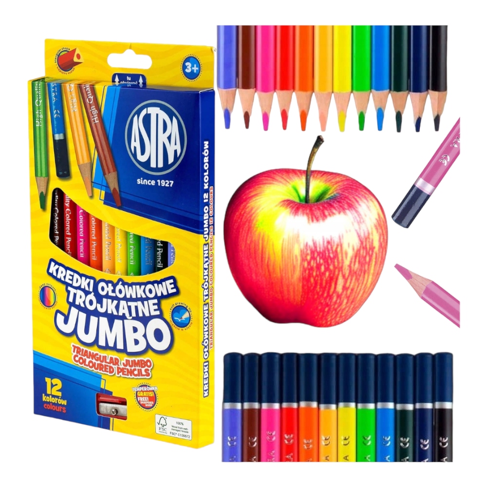 GRUBE KREDKI TRÓJKĄTNE JUMBO ASTRA 12 SZT