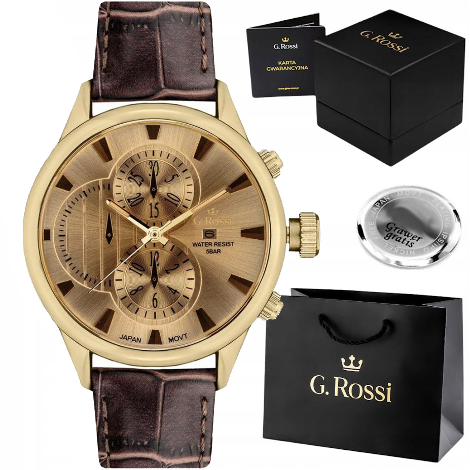 Pánské hodinky G. Rossi Luxor s gravírováním – kožený řemínek Datumovka