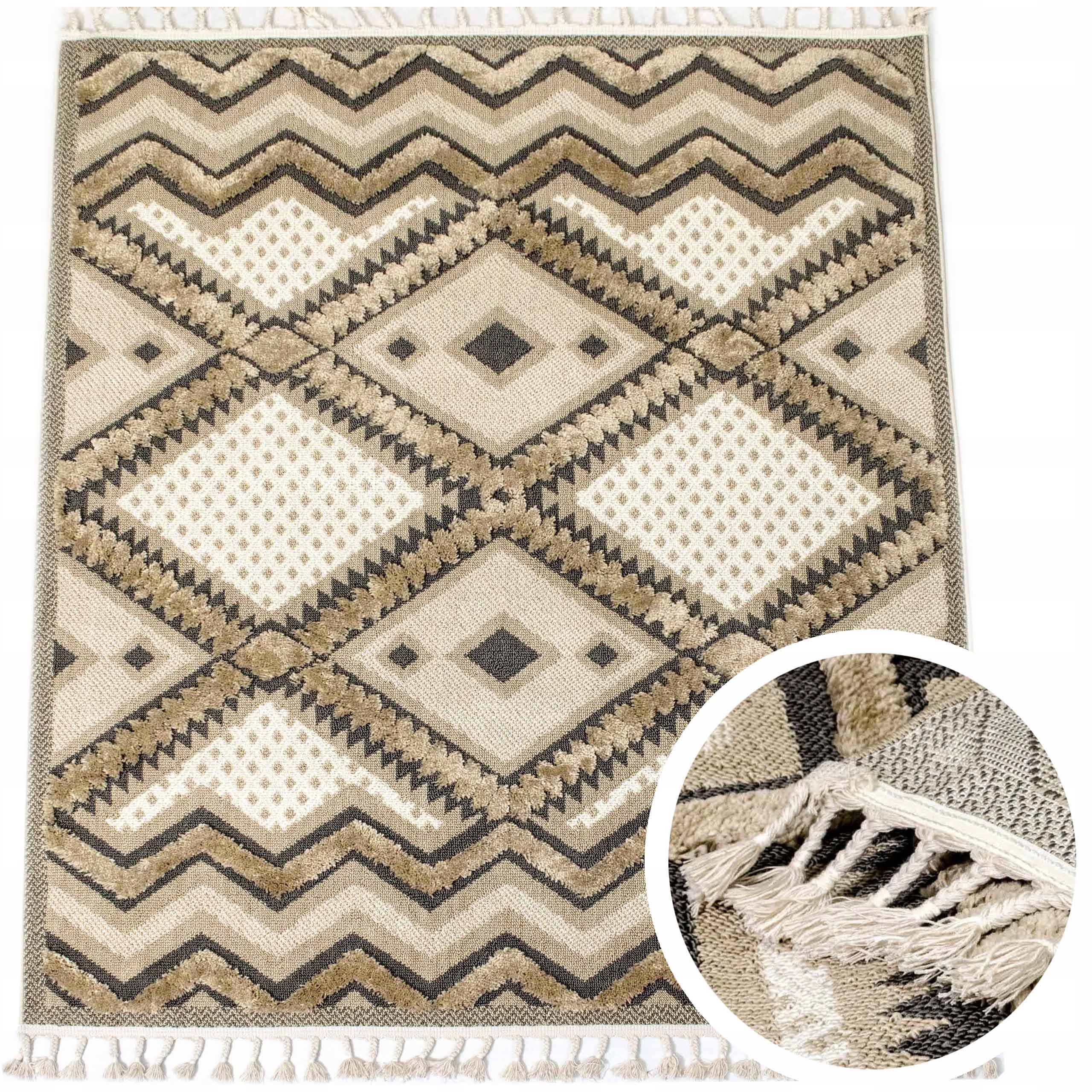 

Miękki Dywan Boho Berber Aztecki Beż 120x180 cm