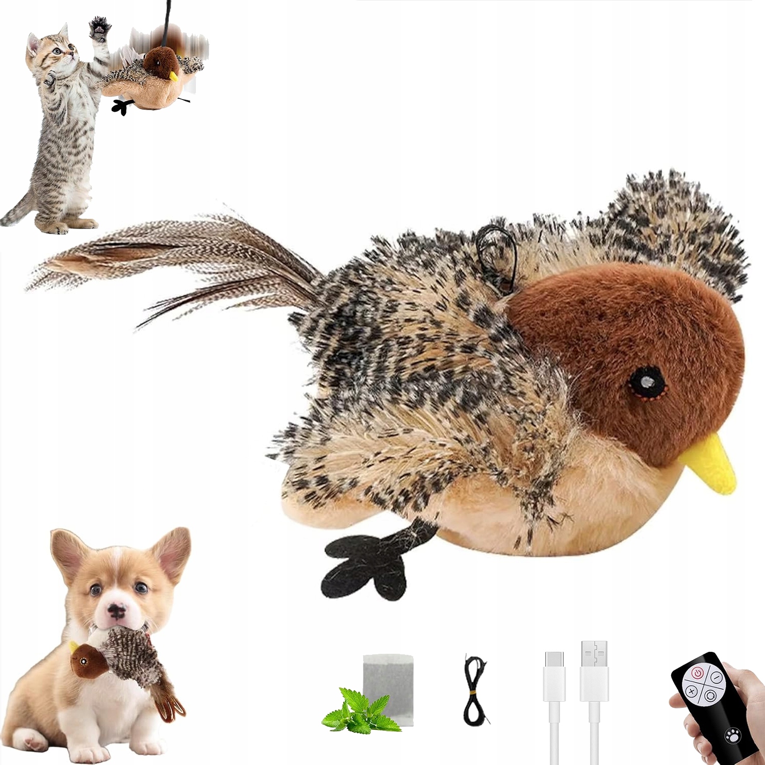 Levně Hračka pro kočky ve tvaru třepotajícího se ptáka, interaktivní hračka