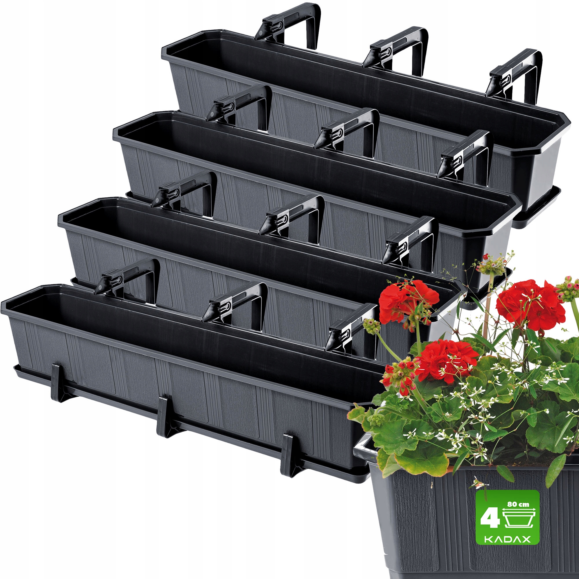 4x SKRZYNKA BALKONOWA 80cm UCHWYTY GRAFITOWA