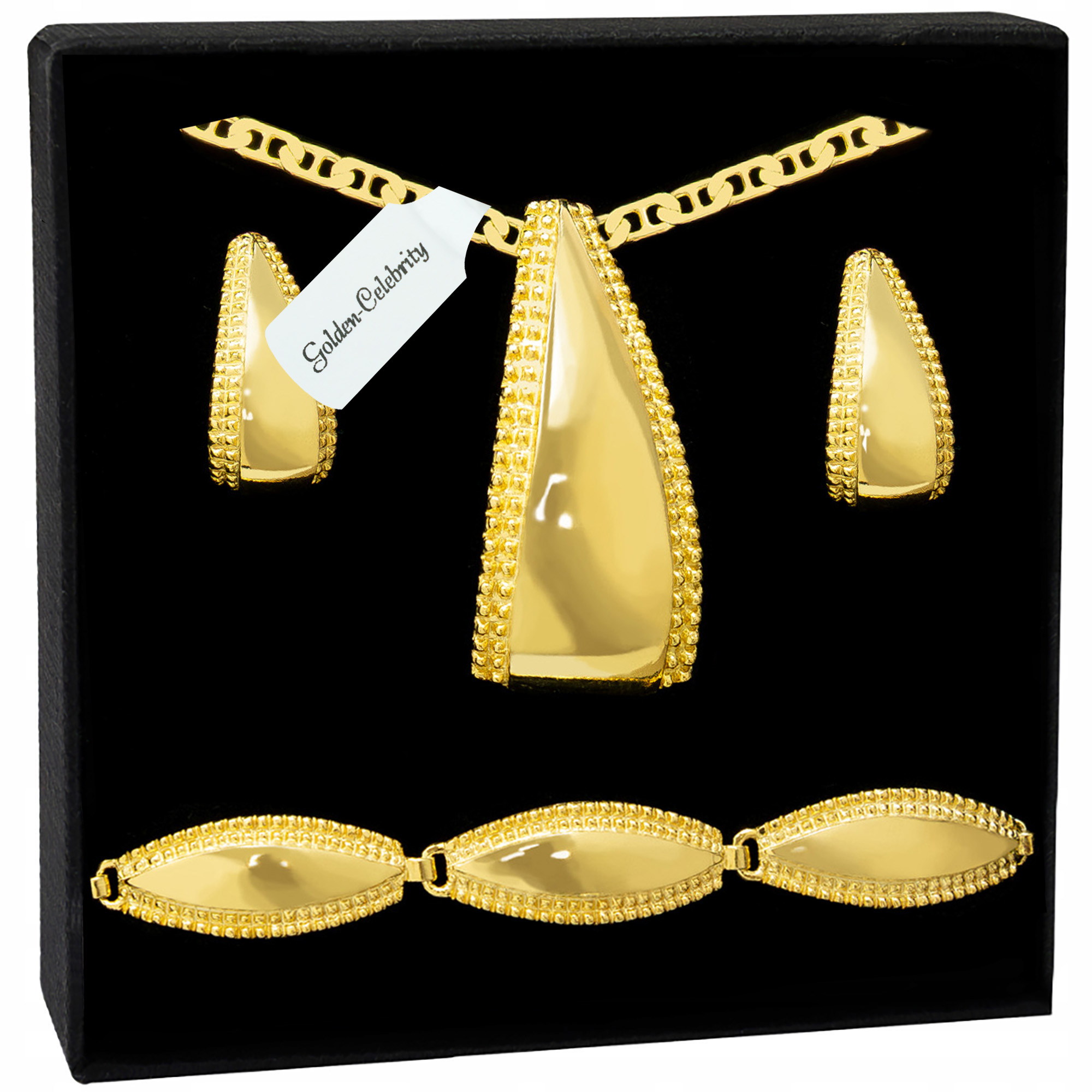 Zlatý Komplet Šperků 925 Náhrdelník Náušnice Náramek Pro Ženu 55 CM